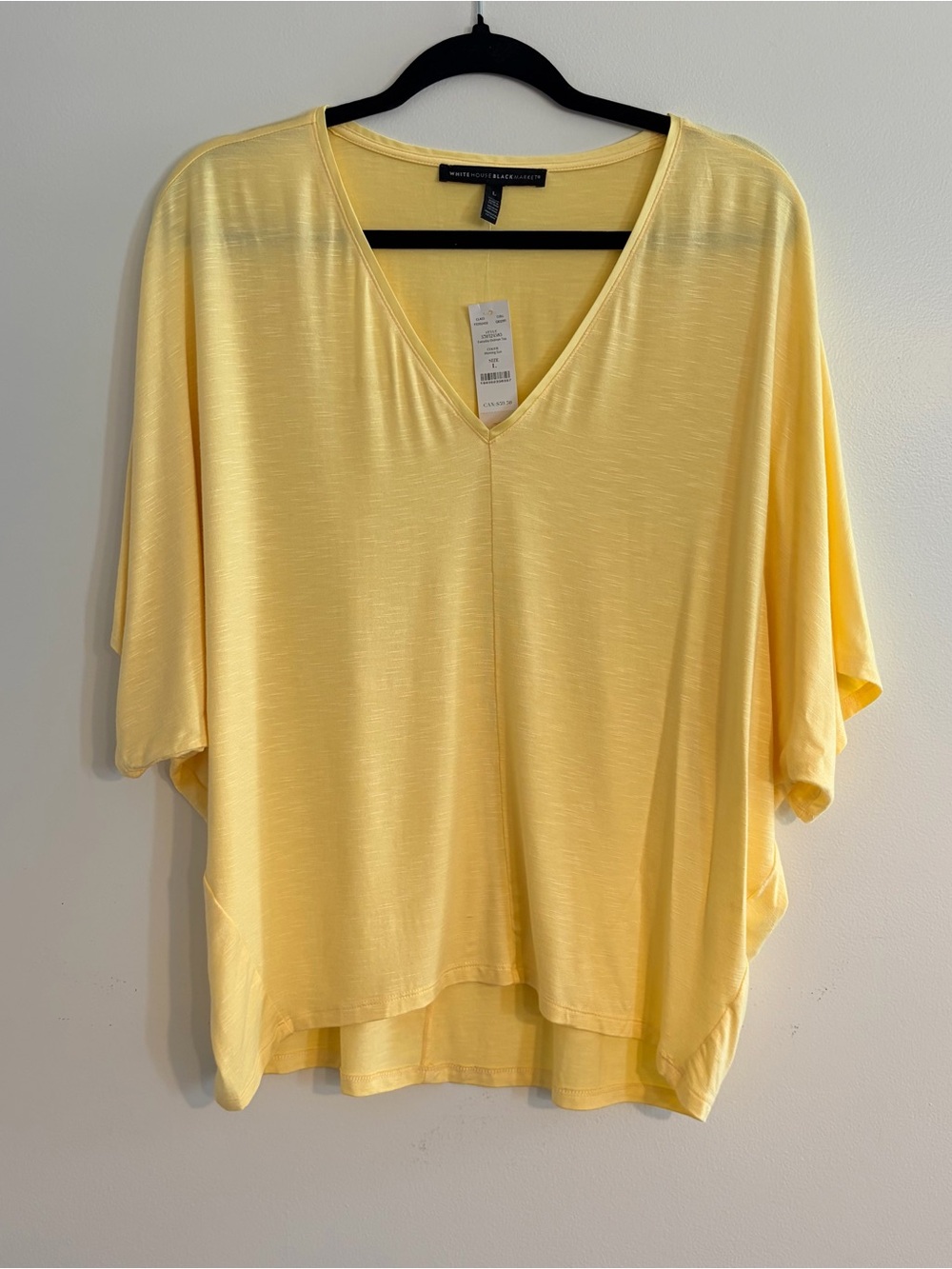 White House Black Market Pale Yellow V-Neck Dolman Top